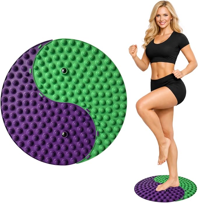 Foot Massager Mat, Yinyang Balance Tai ji Bagua Pattern with Magnetic Therapy, Acupressure Reflexology Mat for Daily Foot Relaxation and Pain Relief, Purple and Green