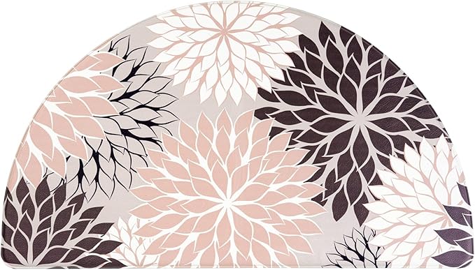 PVC Anti-Fatigue Semi Circle Kitchen Mats, Non-Slip Kitchen Rugs, Comfort Standing Runner Rug, Multipurpose Indoor Mats for Laundry, Office, Bedroom, Sink, Bathroom,Gray Pink,size18 x30