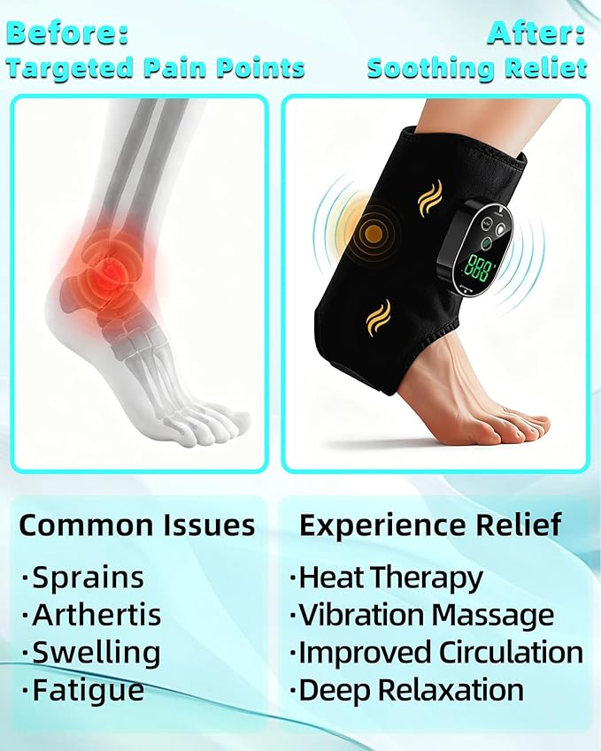 2in1 Foot and Ankle Massager with Heat and Vibration. Foot Renew. Cordless Ankle Massager for Circulation and Pain Relief, Suitable for Neuropathy and Muscle Fatigue. Gifts for Dad Mom Men Women（1pc）