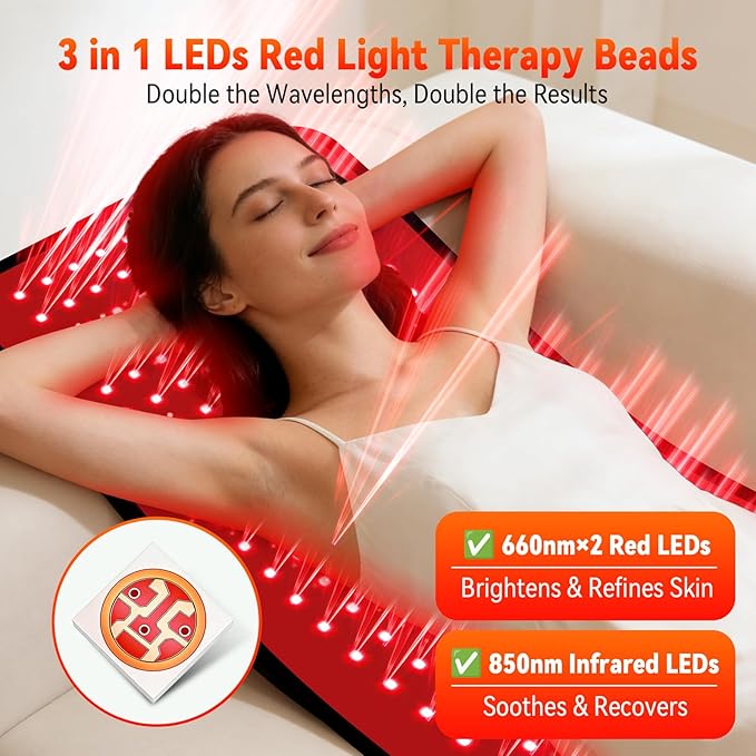 253 LEDs Red Light Therapy Mat for Full Body, 24" x 12" TPU Infrared Light Therapy, 3-in-1 LEDs (660nm & 850nm) Premium Foldable Mat with Timer Controller & Pulse Modes for Home Use, 48W