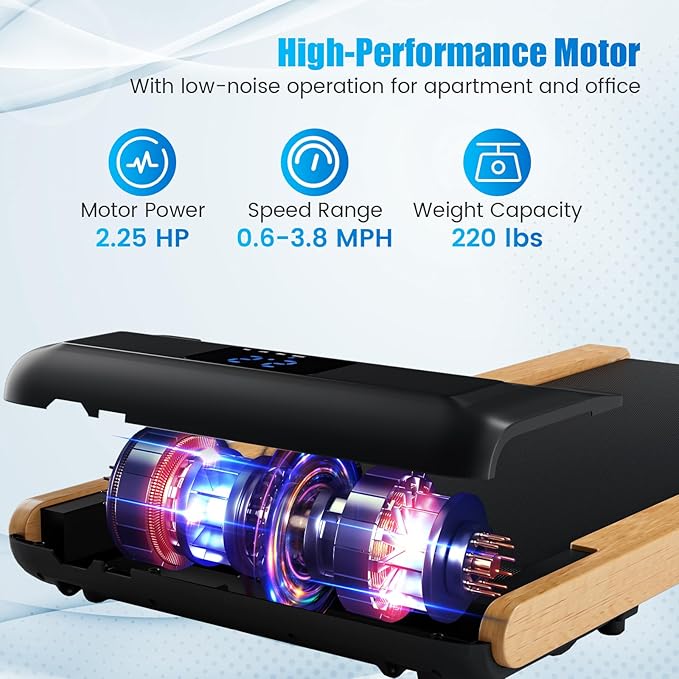 GYMAX Walking Pad, 2.25HP Under Desk Treadmill w/Smart App Control, LED Display & 7-Layer Running Belt, 0.6-3.8 MPH Compact Mini Treadmill for Office & Home, Portable Pad for Small Space