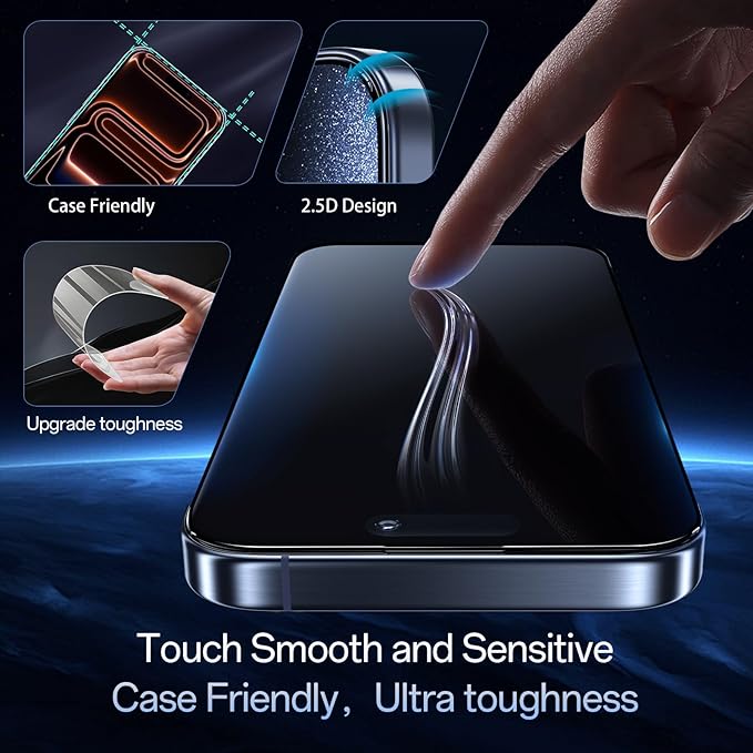 Blue Light Screen Protector for iPhone 17 Pro (6.3 inch) Anti Reflective 9H Hardness Shatterproof HD Tempered Glass Easy Install Stain-resistant Touch Sensitive Scratch Resistant, 2 Pack