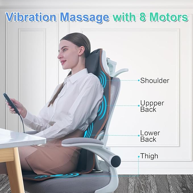 Sotion Massage Seat Cushion with Heat for Neck and Back, 3 Heating Areas & 5 Massage Modes, Electric Back Massager for Office Chair and Home Seat