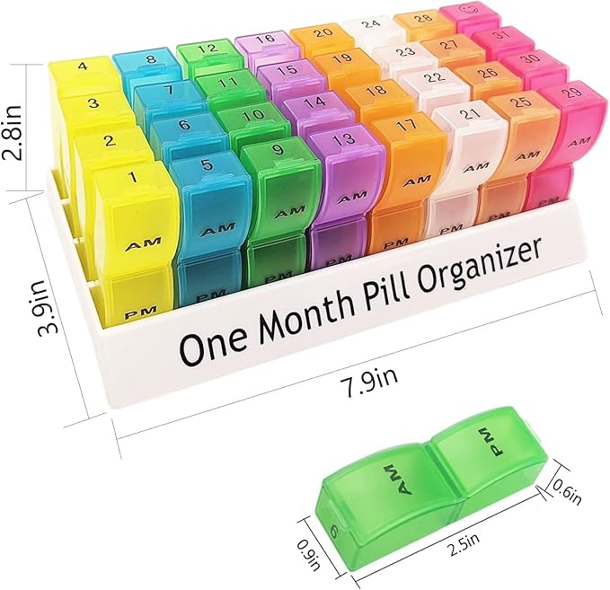 Monthly Pill Organizer 2 Times a Day, 30 Day One Month Pill Box AM/PM, Weekly Pill Holder Pill Case for Vitamins, Fish Oil, Supplements & Medication