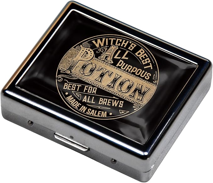 Silver Vintage Pill Box 7 Day Metal Pill Box with Mirror and 8 Compartments Cute Travel Pill Organizer for Purse (Potion)