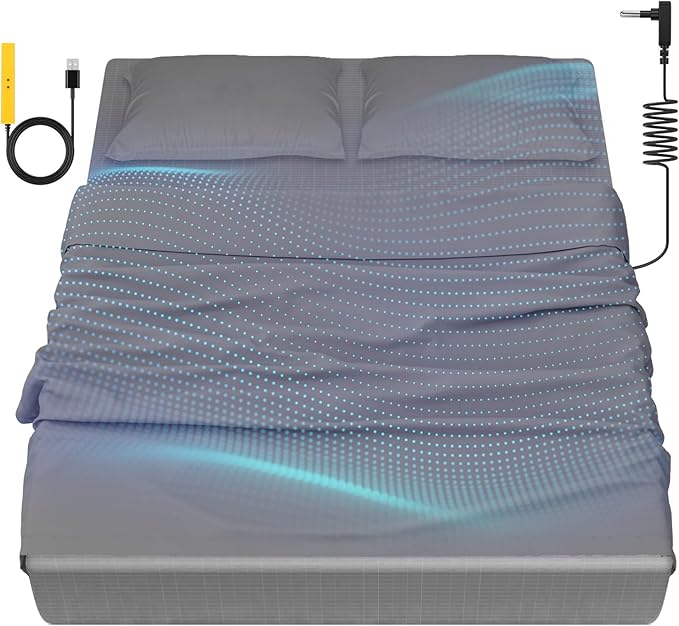 Grounding Bedding Sheet Set, Bed Sheets and Pillowcase Set, 90% Organic Cotton+10% Pure Silver Organic Fitted Grounded Sheet for Improved Sleep, Pain Relief (Gray, King(78.1 * 80.1 * 15inch))