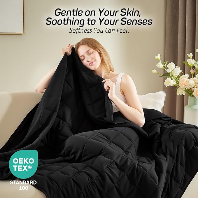 Weighted Blanket for Adults 15lbs, Queen Size Heavy Blanket for 125-180lbs, Weighted Throw Blanket with Premium Glass Beads, Soft Thick Blanket for Adult All-Season, 60 x 80 inches, Black