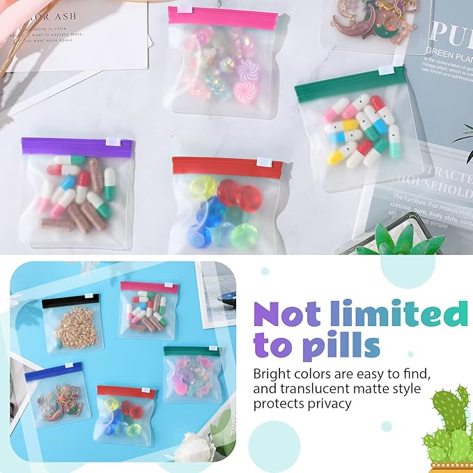 Sherr 35 Pcs Pill Pouch Bags Zippered Pill Pouch Set Reusable Translucent Medicine Organizer Self Sealing Medicine Organizer Travel Plastic Bags with Slide Lock for Storage(Classic,Classic Colors)