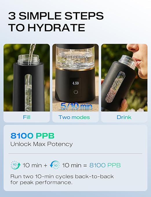 Hydrogen Water Bottle Generator-Up to 8100 PPB Molecular Hydrogen, 12-Hour Hydrogen Retention, IHSA Certified SPE/PEM Tech, Portable Hydrogen Bottle, Healthy Gift (Black)