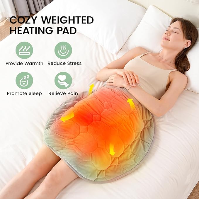 immtree Weighted Heating Pad for Period Cramps, 29" x 24" Extra Large Electric Heated Pads 5 lbs, Back Shoulder Knee Abdomen Pain Relief, Soft Warm Heavy Lap Blanket, Grey Green