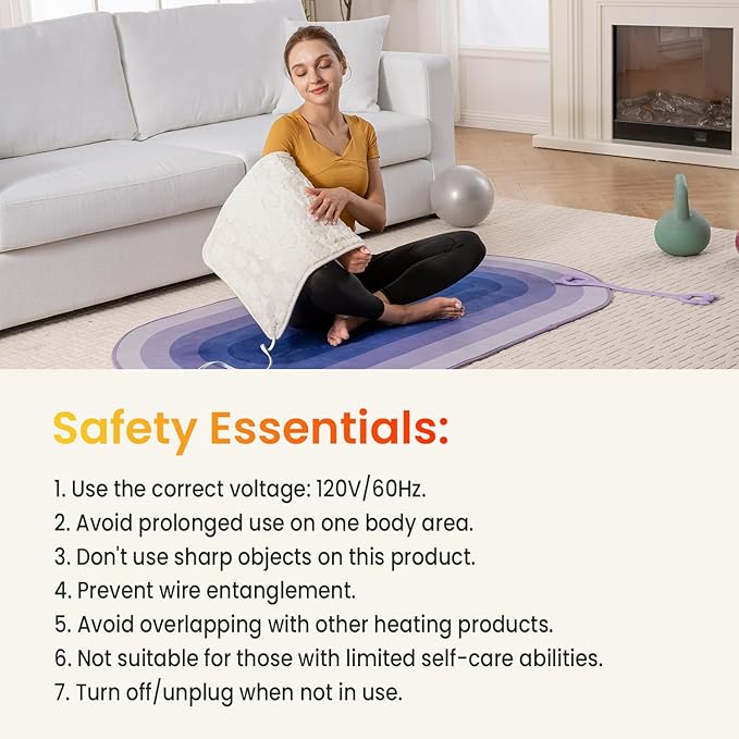 Woomer Faux Fur Electric Heating Pad for Back Pain Relief, Extra Large 20” x 24”, Extended Coverage from Neck to Hip, Two-Sided, Moist Mode, ETL Certified, 6 Adjustable Heats & 2H Auto-Off,White