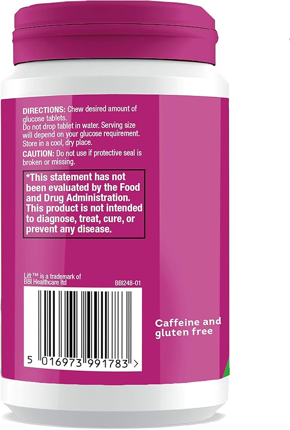 Lift Glucose Fast-Acting Glucose Chewable Energy Tablets, Raspberry, 50 ct Jar (Pack of 1)