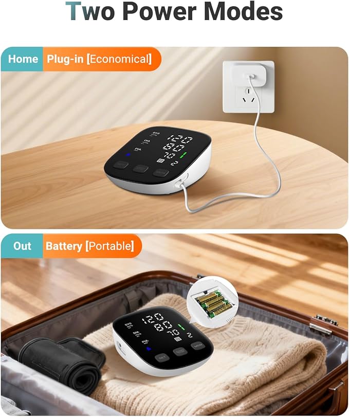 Blood Pressure Monitor with BP Cuff 8.7”-16.5”- Upper Arm Blood Pressure Monitors for Home Use AC-Powered&AAA Battery Charging/3-color Indicator-High Blood Pressure Machine Tracks Two Users