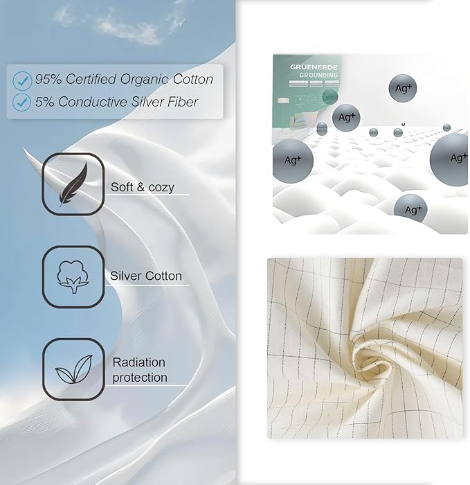 Grounding Pillowcase with 15ft Grounding Cord Grounding at Home Conductive Grounding Pillow Cases for Better Sleep (Beige, 20x36in)