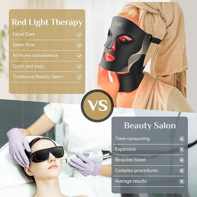 LED Light Therapy Mask Skin Care Mask, LED Red 630±5nm & NIR 830nm Wavelength for Home Use（Advanced Black）