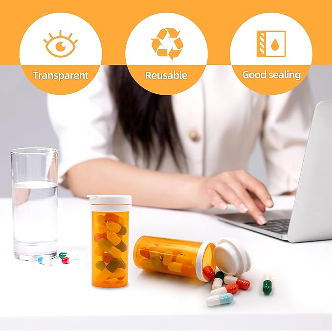 Desiccant Cap Pill Bottle, 30ml 20pcs Medicine Bottle, Pill Bottles Empty with Caps, Empty Pill Bottles, Prescription Medicine Containers Travel Pill Vials Clear Pill Case Organizers