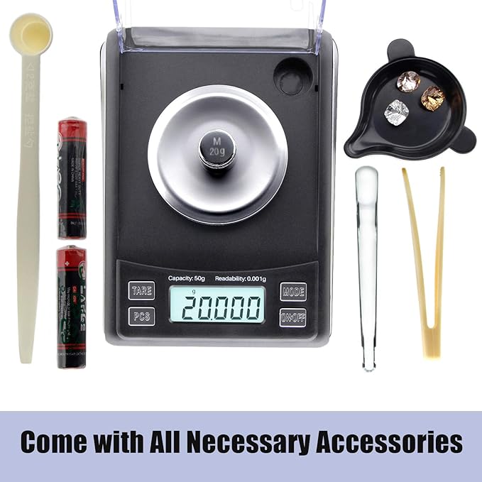 Fuzion Milligram Scale 50/0.001g, Mg Scale with 20g Cal Weight, Micro Scale, Powder Scale for Reloading
