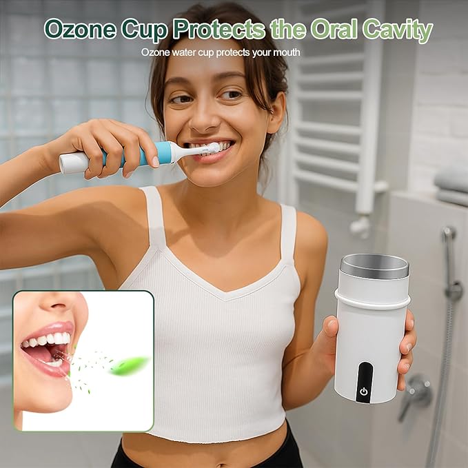 Portable O3Water Generator Cup Dispenser, Multi-Purpose O3 for Oral Care & Fruit Cleaning, Rechargeable Hydrogen Water Purifier and Mouthwash Cup for Teeth Brushing & Bathroom and Kitchen Use