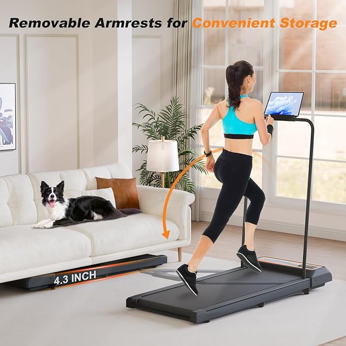 Treadmill Walking Pad with Handle, Walking Pad with 0-10% Incline, 3-in-1 Portable Under Desk Treadmill for Home Office Use, Large Screen, Remote Control, Powerful Motor