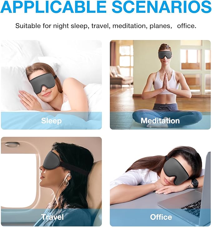 LYSIAN Cooling Sleep Eye Mask Men Women, 3D Night Blindfold Sleep Mask with Earplugs, Soft Pressure-Free Shade Cover for Travel, Yoga (Silver-Grey)