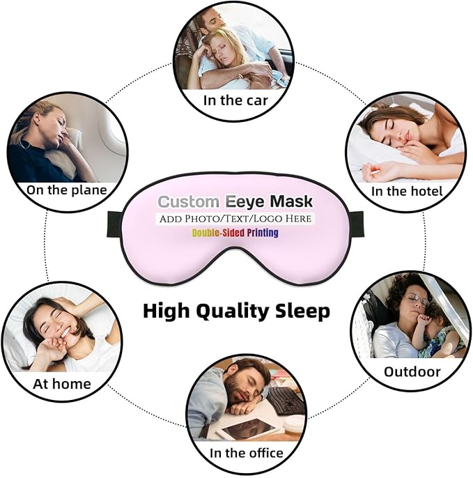 Custom Eye Mask for Sleeping Personalized Your Photo Text Logo Adjustable Strap Sleep Mask Customized Soft Blindfold Eyemask Blackout Eye Cover for Men Women Home Travel Offices Light Pink
