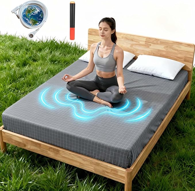 Grounding Sheets, 20% Pure Silver Fiber + 80% Organic Cotton, Grounded Sheet Earth Connected Bedding Fitted Earth Sheets with Grounding Cord