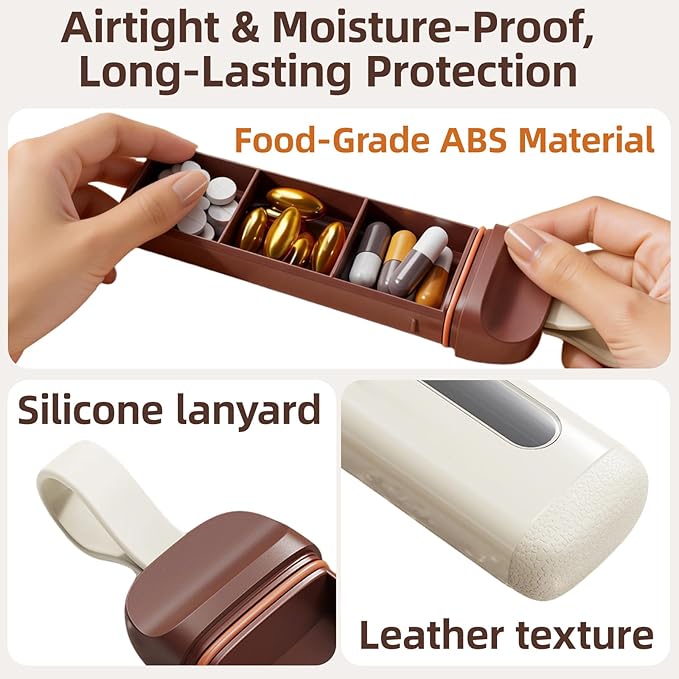 Mini Travel Pill Case 3 Compartment, Airtight Food Grade ABS Pill Organizer, Portable Daily Pill Box for Morning Noon Evening Medication Storage (White)
