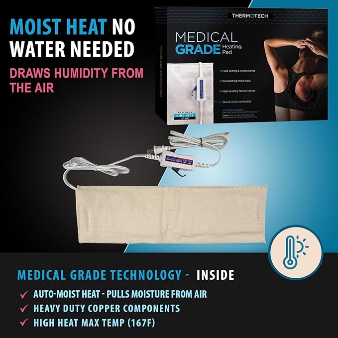 Professional Grade Heating pad with Automatic Moist Heat by Thermotech - High-Heat Heating pad for Deep Penetrating Heat - Medium Size Analogue (14" x 17") - with Manual Clicker Controller