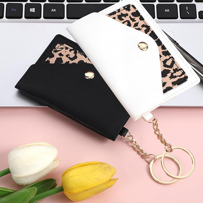 Birth Control Pill Case Sleeve Packet, 2 Packs PU Leather Birth Control Pills Case Holder 4.3 X 3 Inch Privacy Protection Pill Wallet with Key Ring for Pills Card Organizer, Black