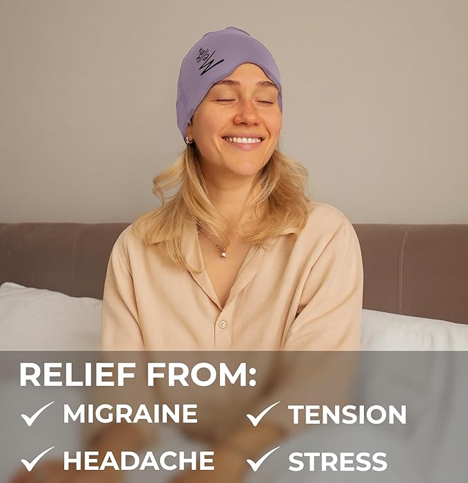 Migraine Relief Cap – Reusable Cooling Hat with Headache & Stress Relief | Soft, Stretchy Fit & Gentle Compression | Self-Care Essential Cold Gel Pack (Violet)