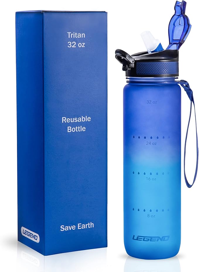 Legend 32 oz BPA-Free Sports Water Bottle with Time Tracker - Leak Proof, Motivational, Modern Design for Gym, Office, Travel