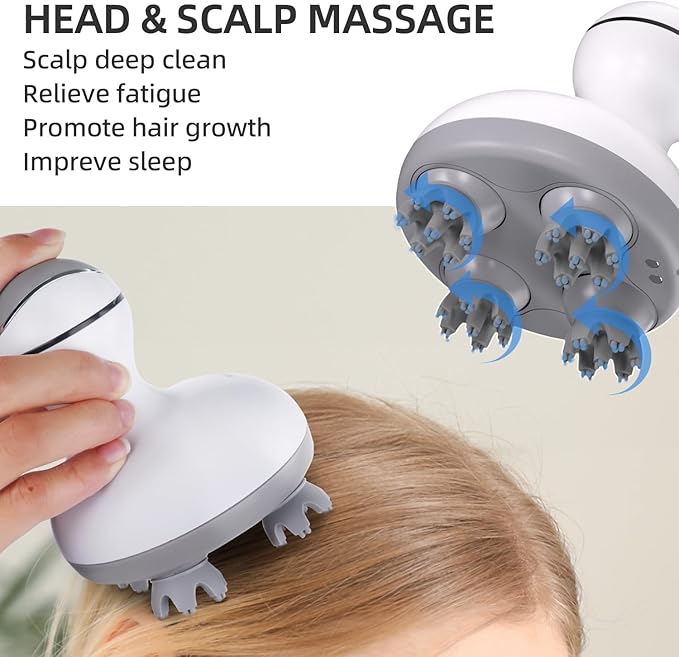 cotsoco Electric Cordless Head & Scalp Massager with Kneading 84 Nodes, Handheld Waterproof Hair Massager with Magnetic Charging Base for Hair Growth, Stress Relax & Deep Clean, Gifts for Dad Mom