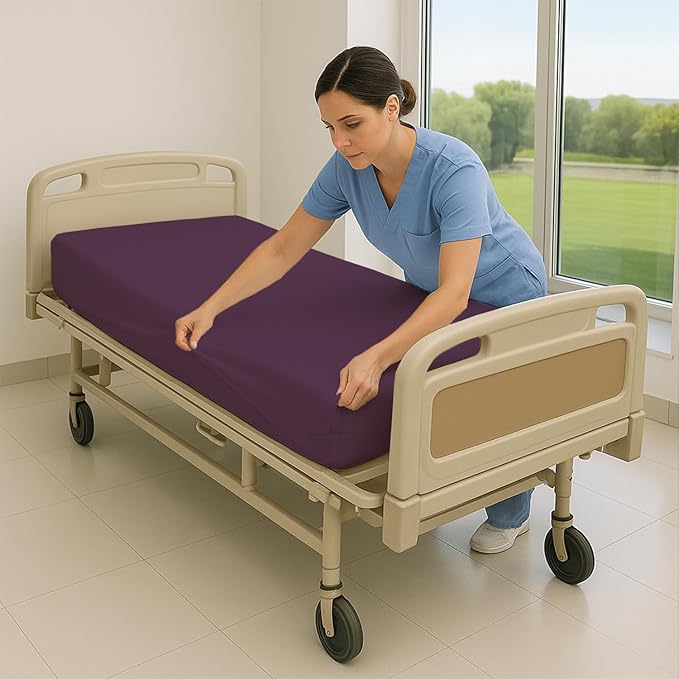 6 Pack Fitted Hospital Bed Sheets - Soft Microfiber Hospital Fitted Sheet - Hospital Bed Fitted Sheets (Plum, 36" x 84" x 12")