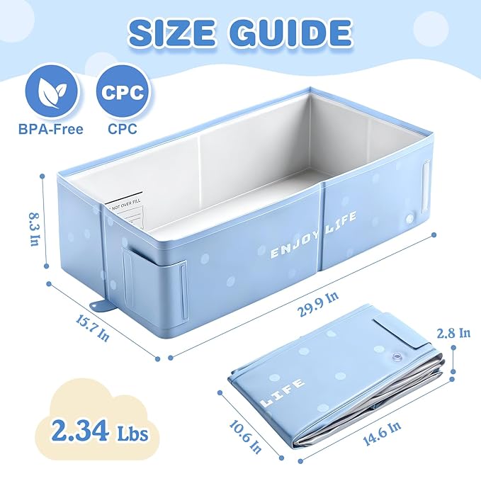 IcyByte Baby Bathtub, Portable & Collapsible Bath Tub for Infant and Toddler, Foldable Toddler Tub for Small Bathroom, Newborn Baby Bath Essentials for Travel & Beach, Bañera para Bebé, Blue
