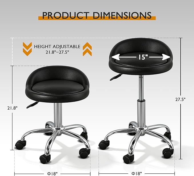 SUPER DEAL Adjustable Height Hydraulic Rolling Swivel Salon Stool Chair, Tattoo Facial Massage Spa Medical Stool with Backrest Wheels, Black