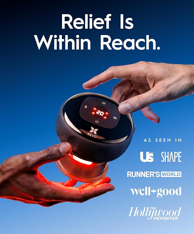 REVO The Original 4-in-1 Smart Cupping Therapy Massager, Red Light Therapy for Targeted Pain Relief, Knots, Aches, Muscle Soreness, Circulation & Tighter Skin, Portable Electric Massager- 2 Pack