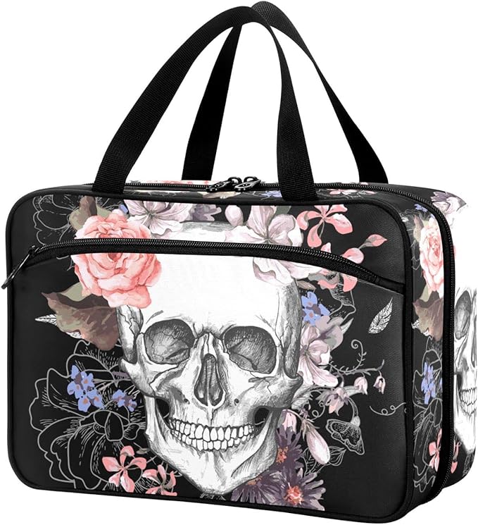 Naanle Pill Organizer Bag Travel Pill Bottle Medicine Organizer Home Storage Medication Bag for Vitamin Supplements, Watercolor Flower Skull Empty First Aid Bag for Car Camping