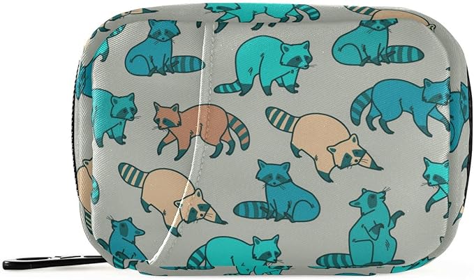Ollabaky Raccoon Pill Organizer 7 Day Pill Case Travel Pill Organizer Bag Pill Box Portable Weekly Case with Zipper Compact Size for Vitamin Supplement Holder