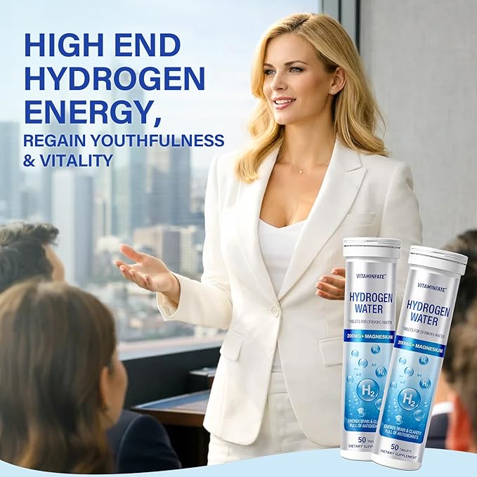 Hydrogen Water Tablets with Magnesium – 100 Counts H2 Molecular Hydrogen Tablets, Support Healthy Aging, Energy Boost & Brain Health, Lemon & Raspberry Flavors - for Home, Office & Travel