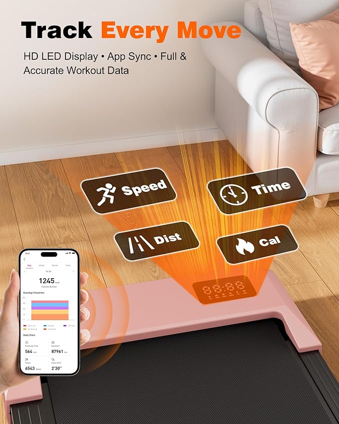 DeerRun Walking Pad Treadmill with 6% Manual Incline, Under Desk Treadmill for Home Office & Small Spaces, 0.6–3.8 MPH, 2.5 HP, 300 lb Capacity, App & Remote Control