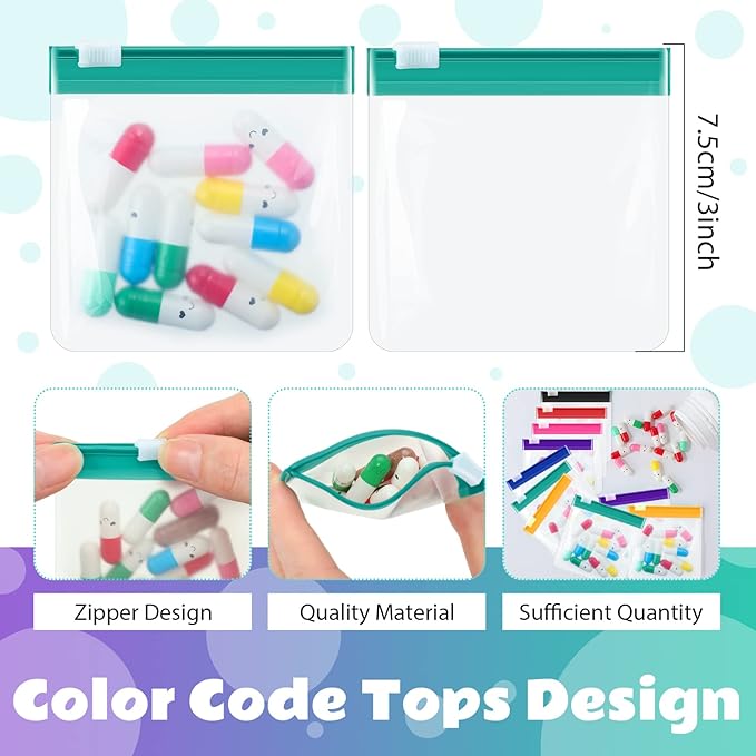 Sherr 35 Pcs Pill Pouch Bags Zippered Pill Pouch Set Reusable Translucent Medicine Organizer Self Sealing Medicine Organizer Travel Plastic Bags with Slide Lock for Storage(Classic,Classic Colors)