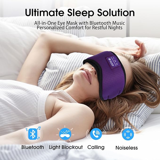 LOVE EYE Sleep Headphones Bluetooth 5.4 Sleeping Eye Mask Wireless Music Earphones with HD Speakers for Side Sleepers Total Blackout Cotton Mask for Travel, Home, Office, Unique Gifts