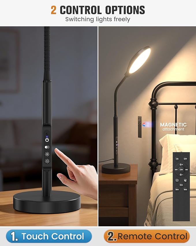 10000 Lux Light Therapy Lamp, Sunlight Therapy Lamps with 3 Color Temperatures &Dimmable &Timer, Full Spectrum &UV-Free Happy Lamp Light Therapy with Remote, Daylight Lamps for Home(Black, Table Lamp)