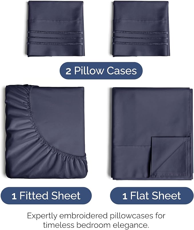 King Size 4 Piece Sheet Set - Extra Soft, Breathable & Cooling - Hotel Luxury Durable Bed Sheets for Women & Men - Deep Pockets, Easy-Fit & Wrinkle-Free - Deep Slate Blue Oeko-Tex