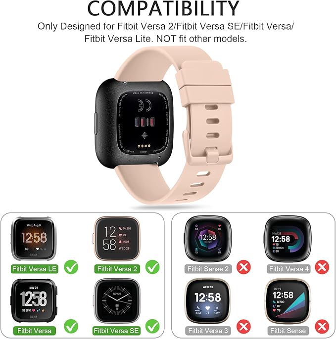 Mugust Sport Bands Compatible with Fitbit Versa 2 / Fitbit Versa/Versa Lite/Versa SE, Classic Soft Silicone Replacement Wristbands Straps for Fitbit Versa 2 Smart Watch Women Men (Small,Apricot Pink)