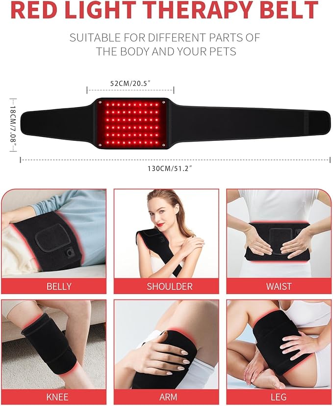 Red Light Therapy Belt for Body, Wearable Near Infrared Light Therapy 660nm & 850nm 3-in-1 Bead, Fatigue Pain Relief & Muscle Recovery, Gifts for Women Men