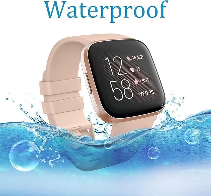 Mugust Sport Bands Compatible with Fitbit Versa 2 / Fitbit Versa/Versa Lite/Versa SE, Classic Soft Silicone Replacement Wristbands Straps for Fitbit Versa 2 Smart Watch Women Men (Small,Apricot Pink)