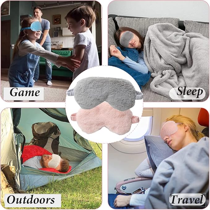 AKOAK 1 Pack Plush Sleep Eye Mask, Soft and Comfortable, Breathable Light Blocking Sleep Protector, Suitable for Adults, Children, Birthday Party Gifts (Gray)