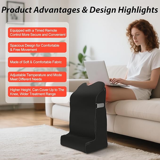 Red Light Infrared Therapy Device for Feet Legs Knees Ankle Large Wrap 15.8" x 11.4" x 25" 480 Dual Wavelength LED 5 Modes Adjustable Power & Timer Pain Relief Treatment Health Care