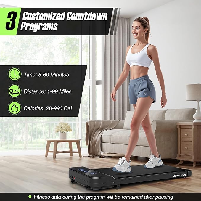 Goplus Walking Pad, 2.5 HP Under Desk Treadmill with Remote Control & LED Display, 3 Countdown Modes, 0.6-4 MPH Portable Treadmills for Home Small, Office, Free-Installation